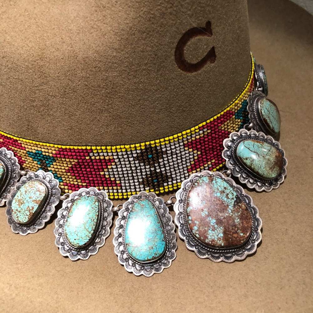 Turquoise #8 giant sterling  silver signed statement necklace squash Rodeo NFR - Picture 12 of 16